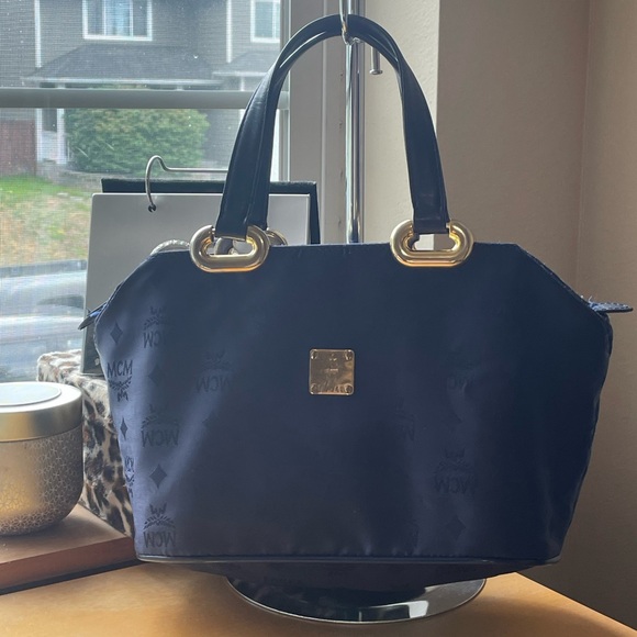 MCM Blue Vinyl Logo Tote - Picture 3 of 12